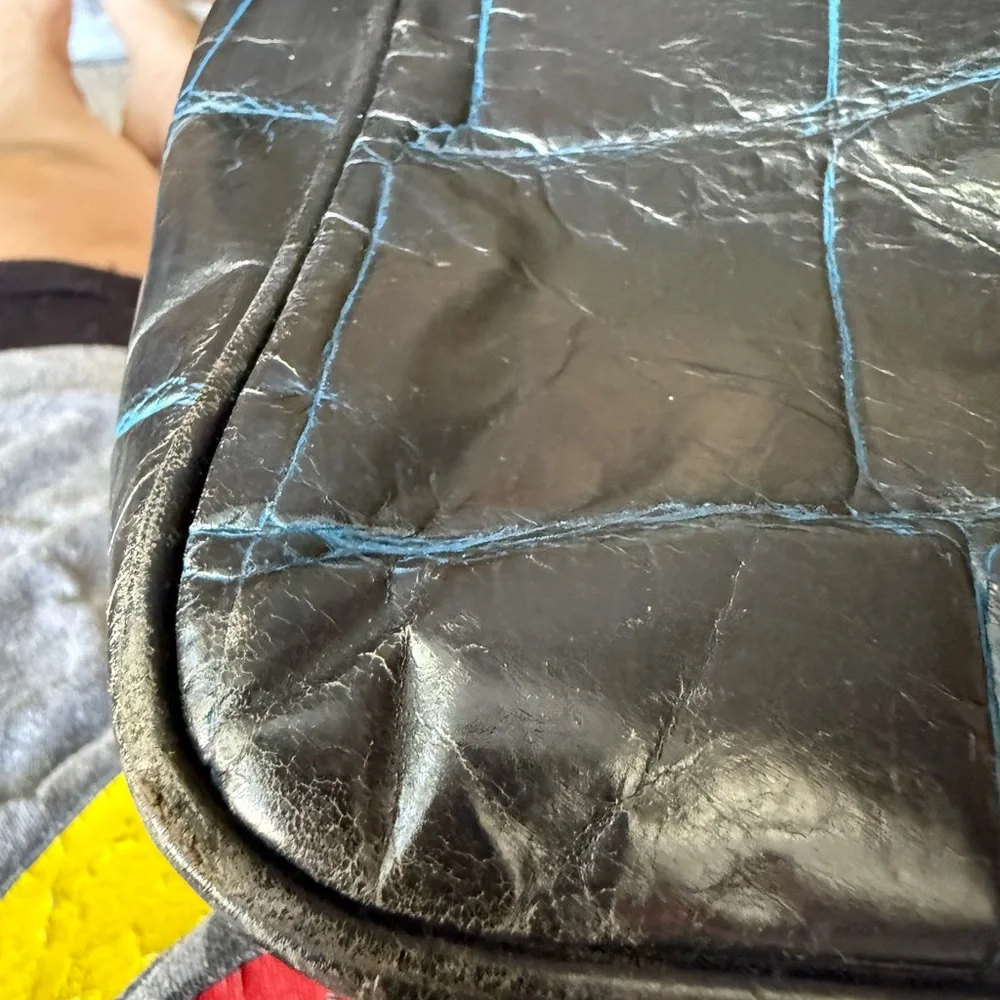 Dooney & Bourke Y2K Harrison Hobo Black with Blue Overlay Crocodile Leather